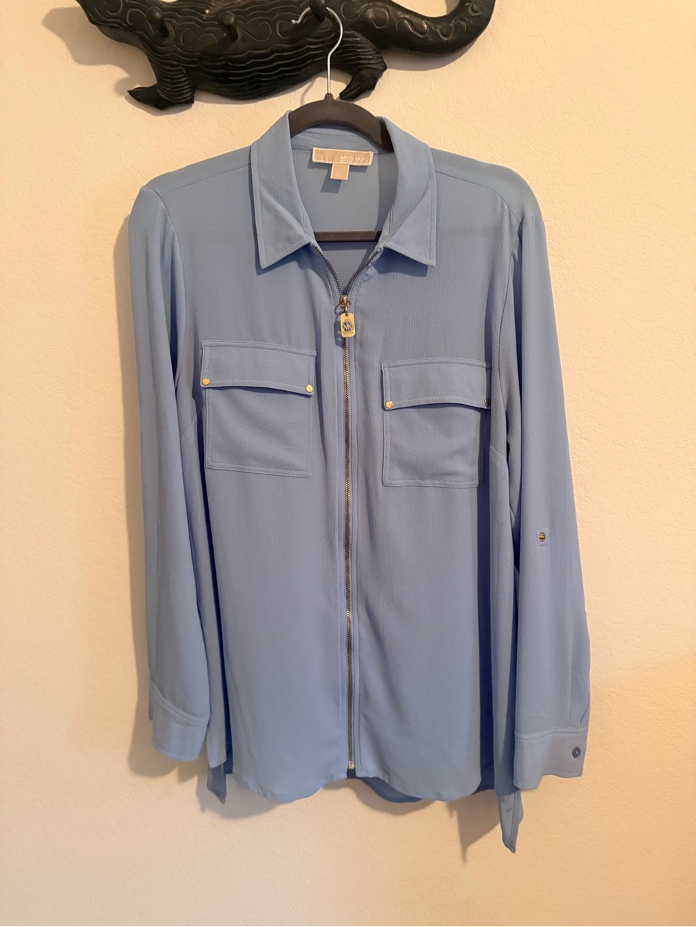 Michael Kors Light Blue Zip-Front Shirt Jacket